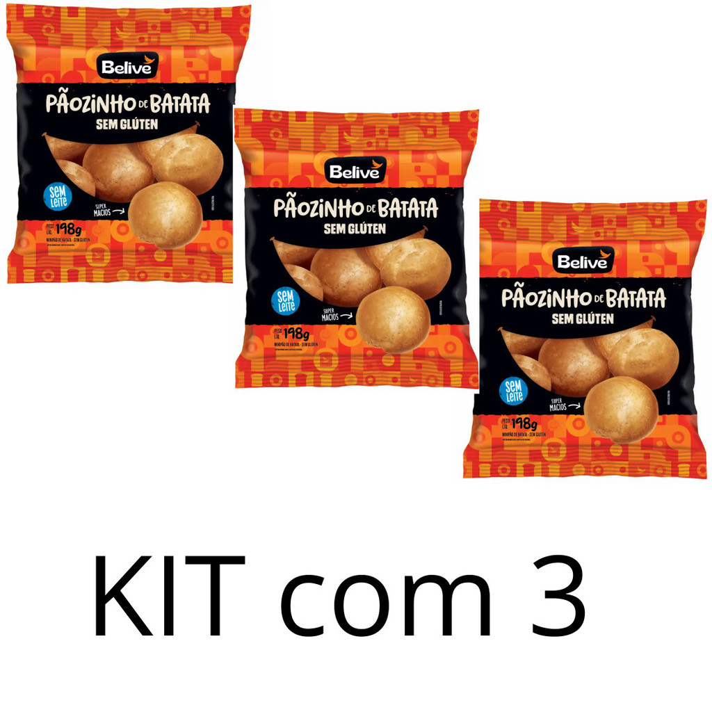 Kit com 3 Pãozinho de Batata 198g Sem Glúten- Belive