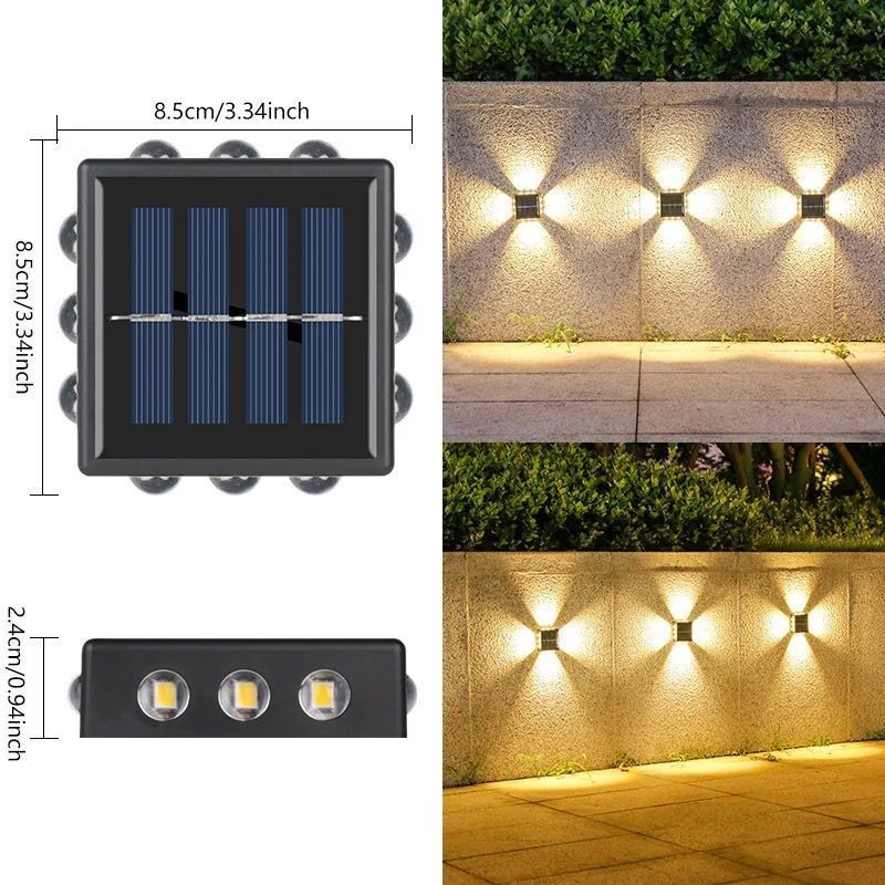 KIT 2 LED noturna de cerca de jardim Luz solar externa à prova d'água para cima e para baixo lâmpada de parede solar