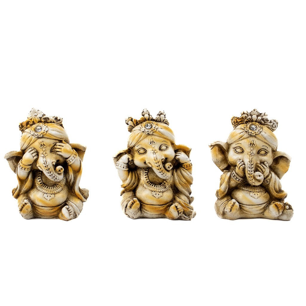 Esculturas Trio Ganeshas Cego Surdo e Mudo Patin 8 cm Resina
