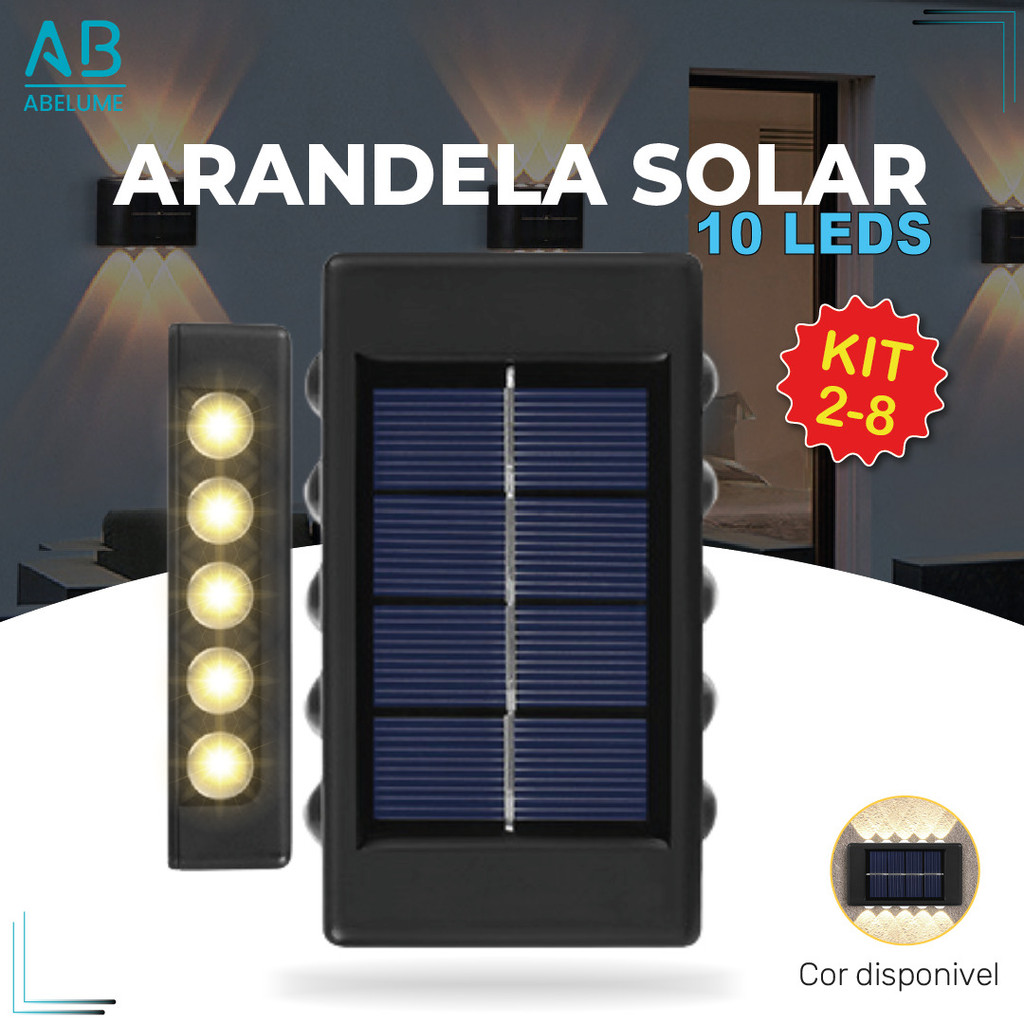 2-8 Luminária Arandela Solar 10 LED Luz Branco Quente para Parede a Prova dágua Spot para parede em Oferta na Shopee