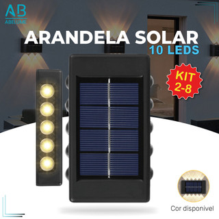 2-8 Luminária Arandela Solar 10 LED Luz Branco Quente para Parede a Prova dágua Spot para parede