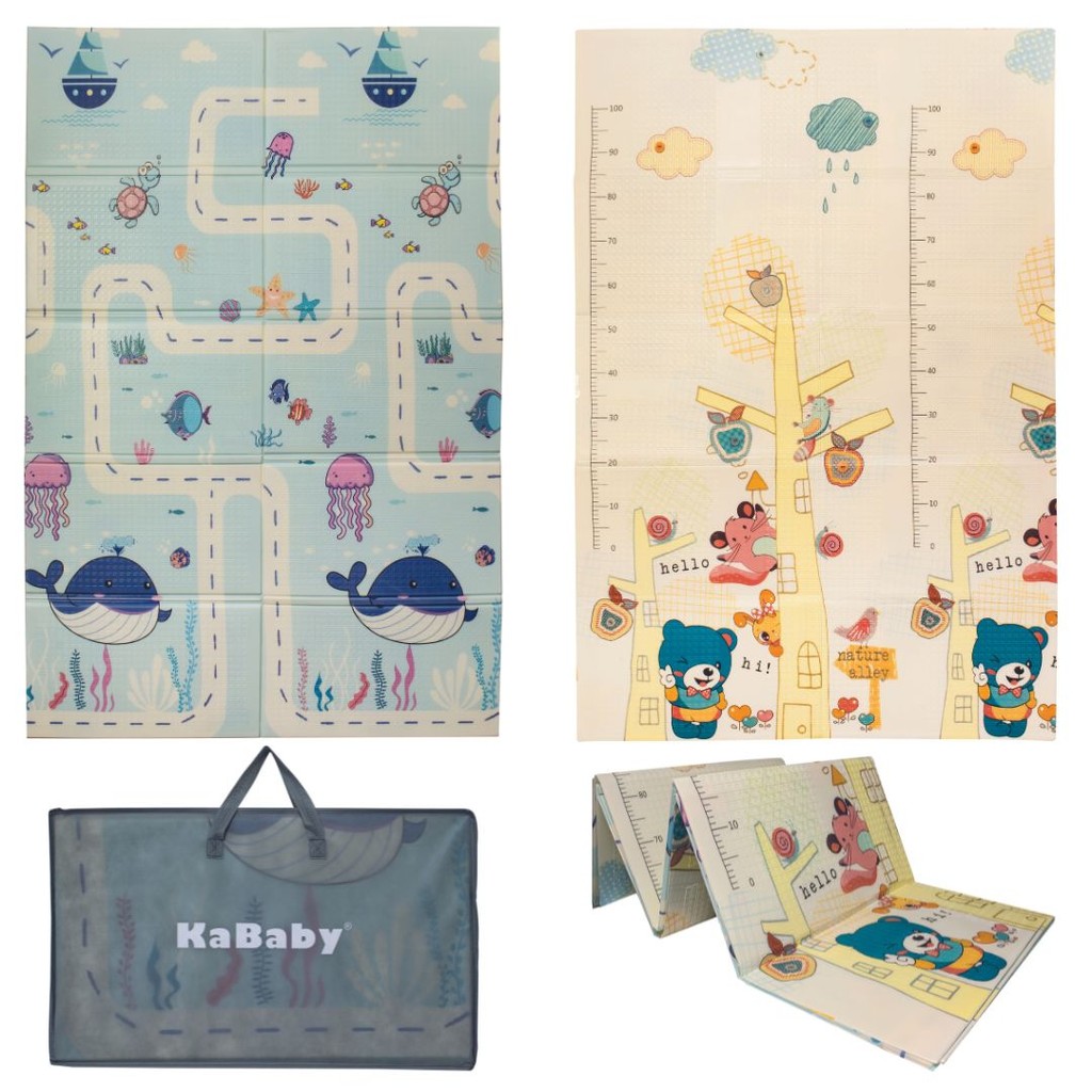 Tapete Infantil De Atividades 2 em 1 Emborrachado Dobrável Macio Para Bebê Tatame Dupla Face 180 x 120 x 10mm - Kababy