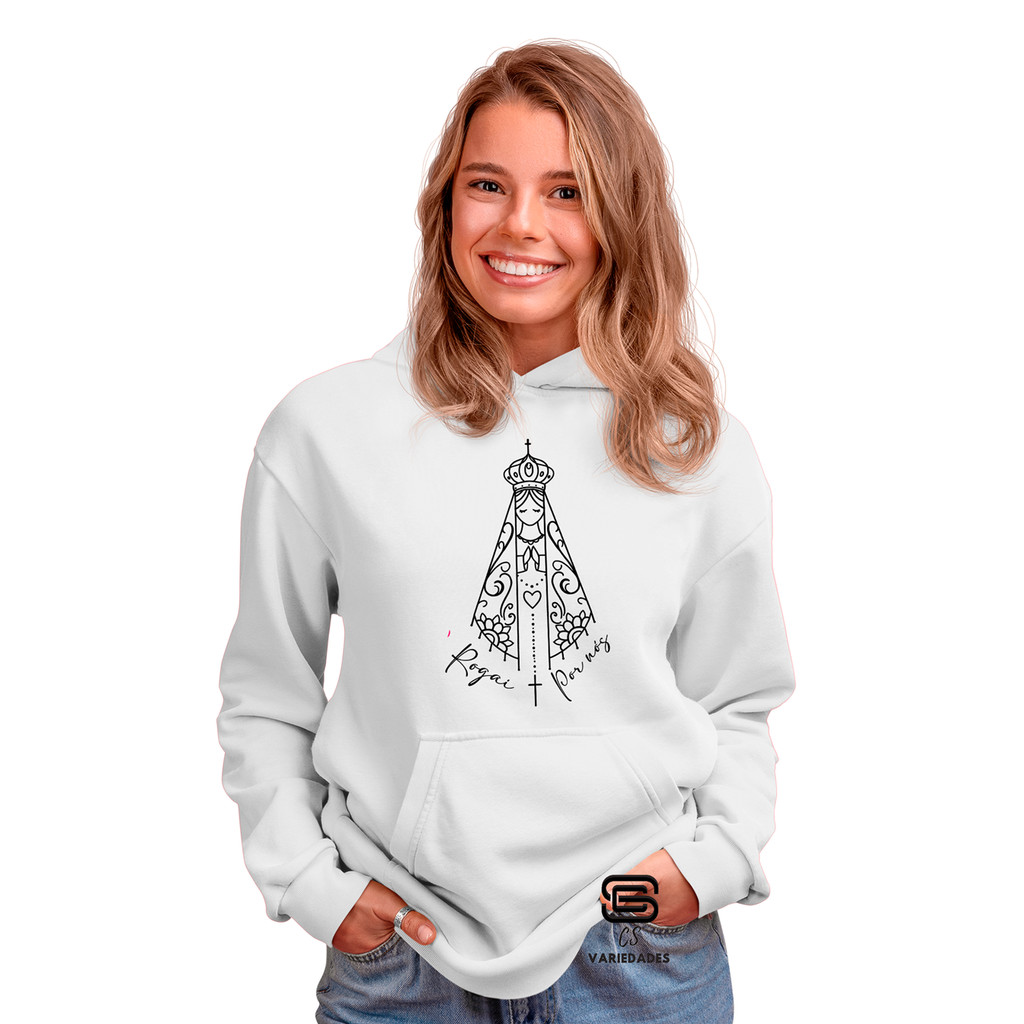 Moletom Feminino Nossa Senhora Estampa religiosa Casaco Blusa de frio Canguru com bolso e capuz Diversas cores em Oferta na Shopee