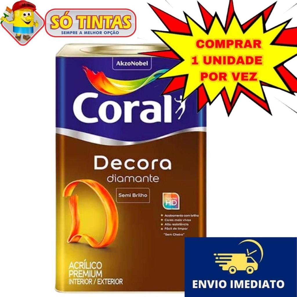 Tinta Acrílica Lavável Decora Semi Brilho18 Litros Coral - Branco Neve em Oferta na Shopee