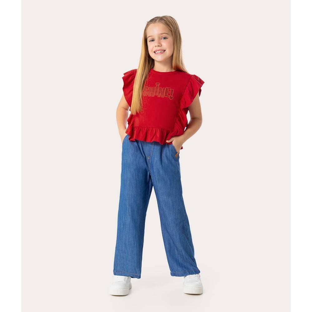 Conjunto Infantil Menina Blusa Babado e Calça Wide Leg Jeans Malwee Kids em Oferta na Shopee