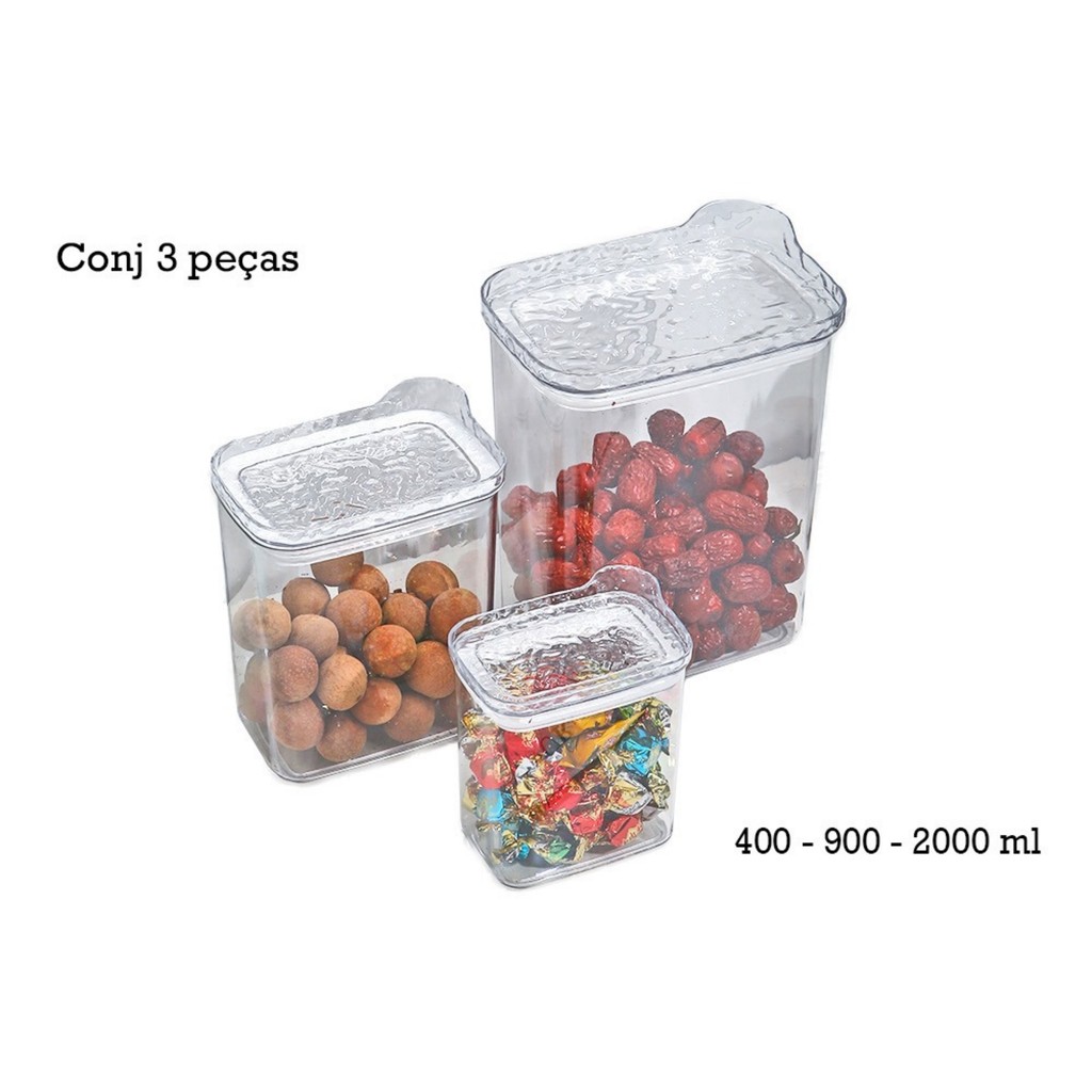 Kit Potes Herméticos Porta Mantimentos Acrílico Empilháveis Quadrado Resistente Cozinha Dispensa