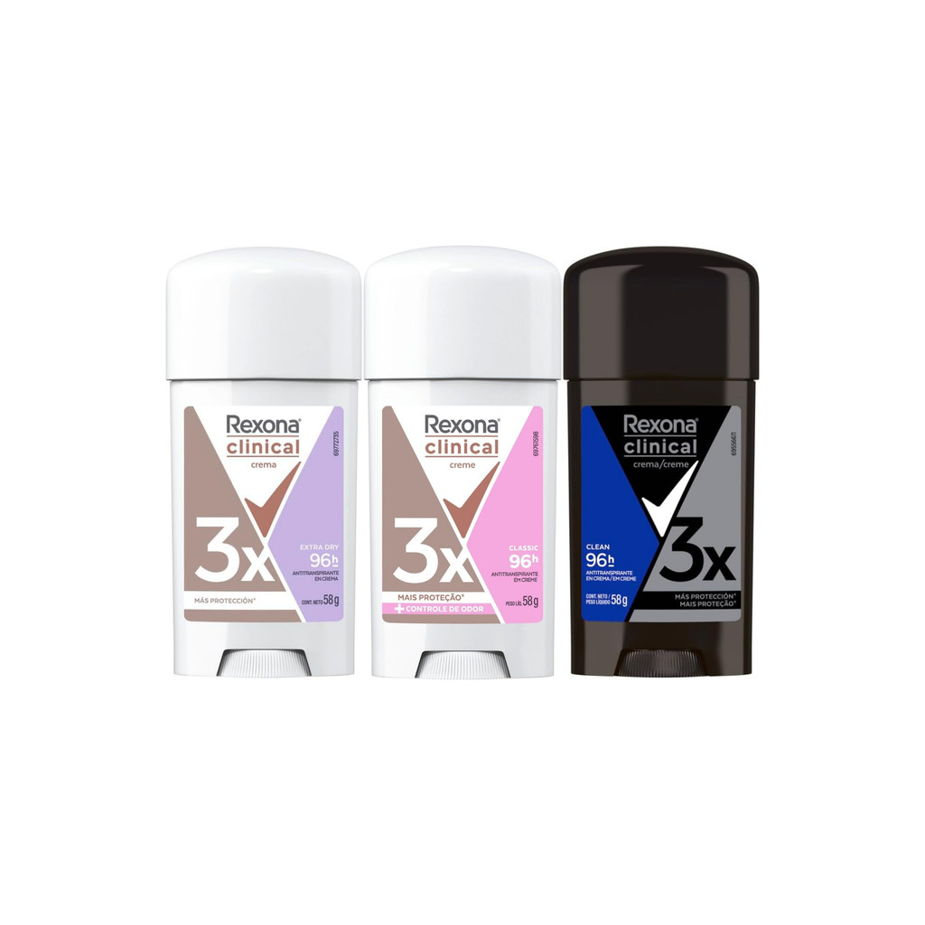 Kit c/3 Desodorantes Rexona Clinical 58g Cada (ESCOLHA O SEU)