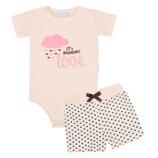 Conjunto Bebê Miniclo Moca Manga Curta Estampa Love + Short em Oferta na Shopee