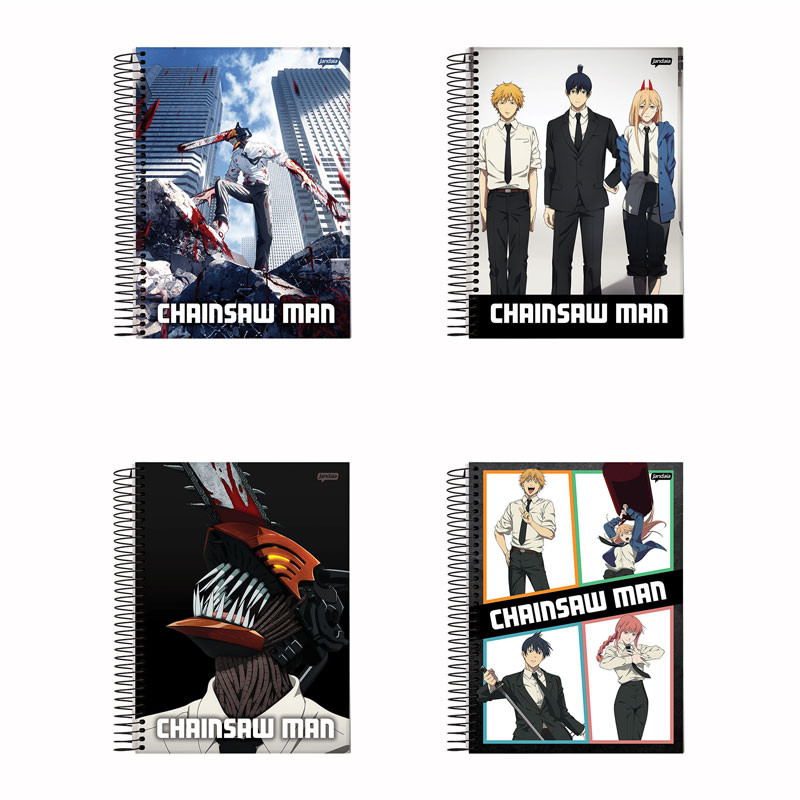 Caderno espiral capa dura universitário 1x1 80 folhas Chainsaw Man Jandaia em Oferta na Shopee