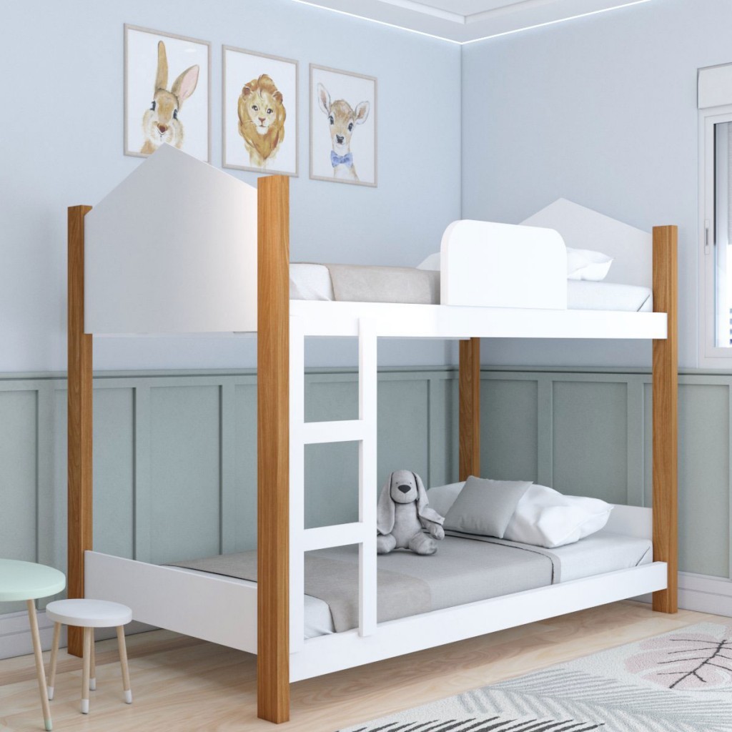 Beliche Fantasia com Escada e Grade de Proteção Branco/Grenat - Panorama Móveis em Oferta na Shopee