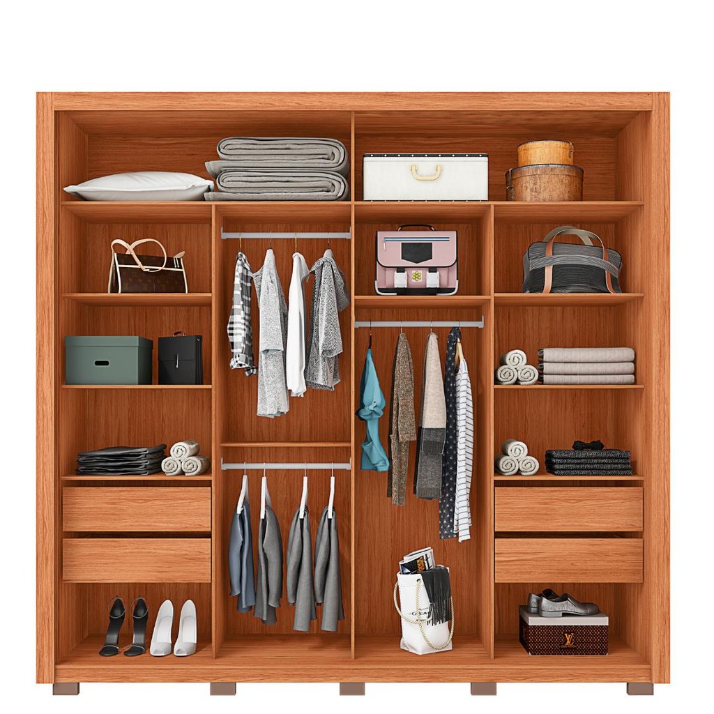 Detalhes do Guarda Roupa Casal 2 Portas 4 Gavetas Marrom Romanus Caemmun