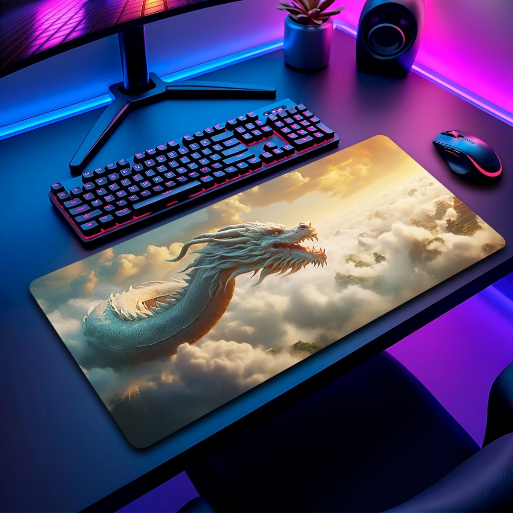 Mouse Pad Dragao Japones Gamer Antiderrapante Grande Diversas Estampas Personalizado 70x35cm borda costurada