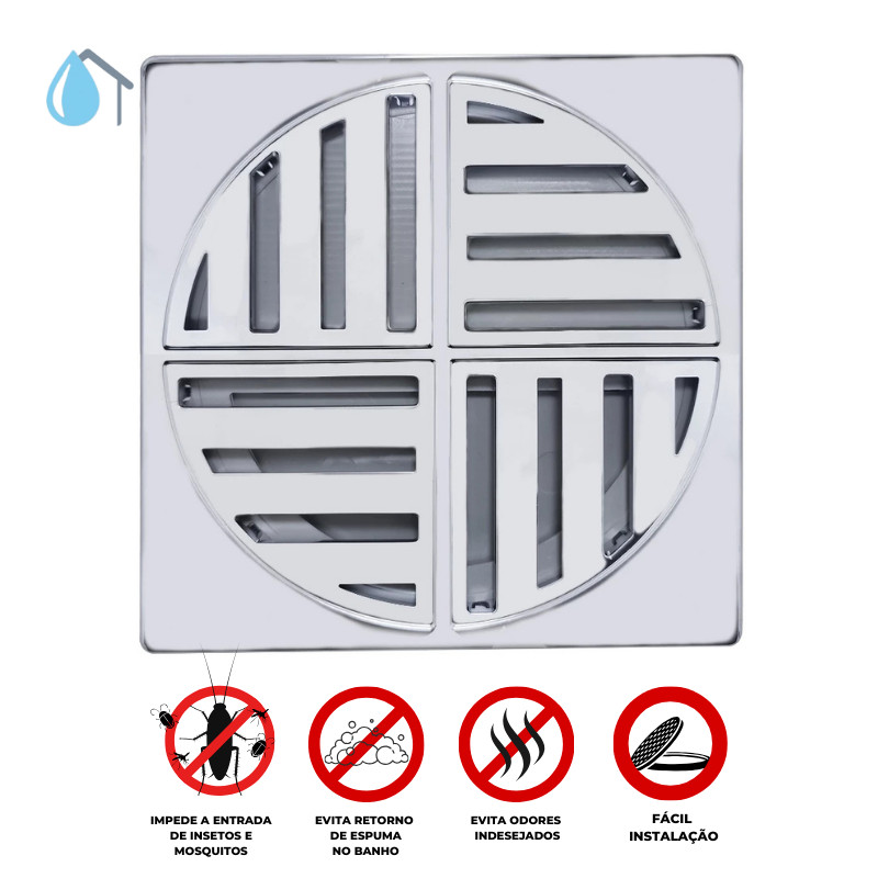 Ralo Grelha ABS Anti-inseto Automático Inteligente Quadrado 9,4x9,4 cm Banheiro Lavatório Cromado