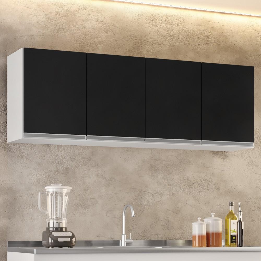 Armário Aéreo 160cm 4 Portas Nevada Branco/Preto - Lumil Móveis em Oferta na Shopee