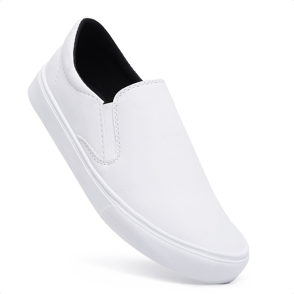 Tênis Branco Slip On Iate Sapatênis Sem Cadarço Casual Enfermagem Hospital Leve Confortável