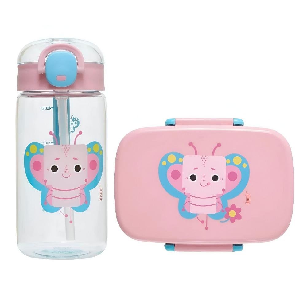 Kit Garrafa Plastica 460ml+Marmita Bento Box Kouii Borboleta em Oferta na Shopee