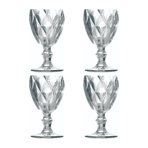 Jogo de Taças Água e Vinho Diamante Bico de Jaca 300ml 4 Unidades em Vidro Elegante e Sofisticado