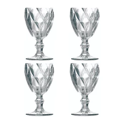 Jogo de Taças Água e Vinho Diamante Bico de Jaca 300ml 4 Unidades em Vidro Elegante e Sofisticado