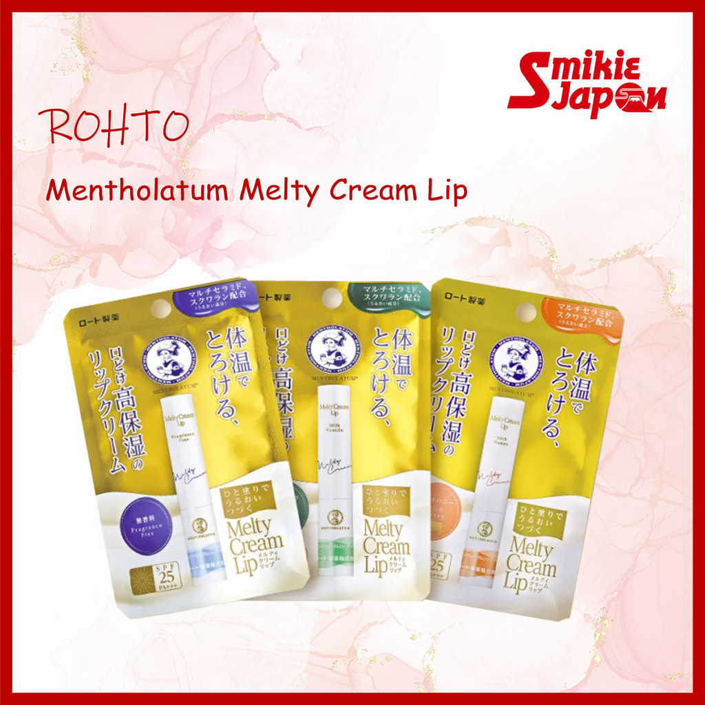 ROHTO Mentholatum Melty Cream Lip Premium Bálsamo Hidratante Mel Rico/Sem Fragrância/Leite Baunilha 2.4g Fps25 PA + +