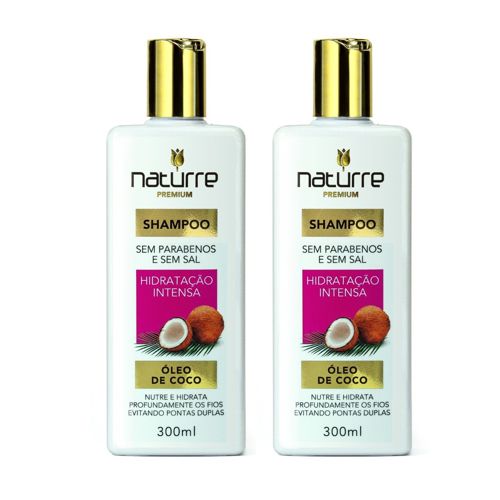 2 Shampoos Óleo de Coco Naturrê 300ml – Hidratação Intensa