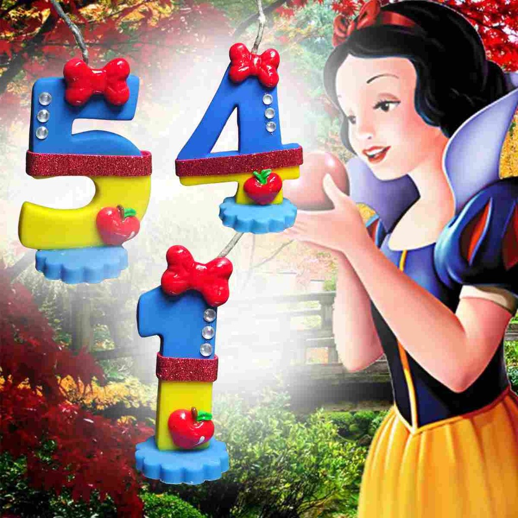 Vela Aniversário Princesa Branca de Neve Sete anões Topo Bolo Biscuit Princesa em Oferta na Shopee