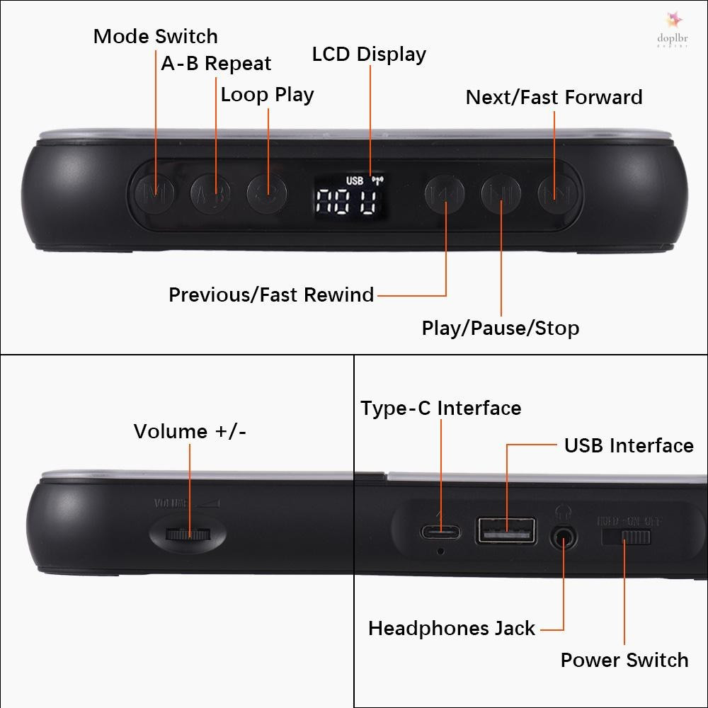 Leitor de CD Portátil BT Leitor de Música com Capa à Prova de Poeira 6 Modos Controle de Repetição Temporizador - detalhe