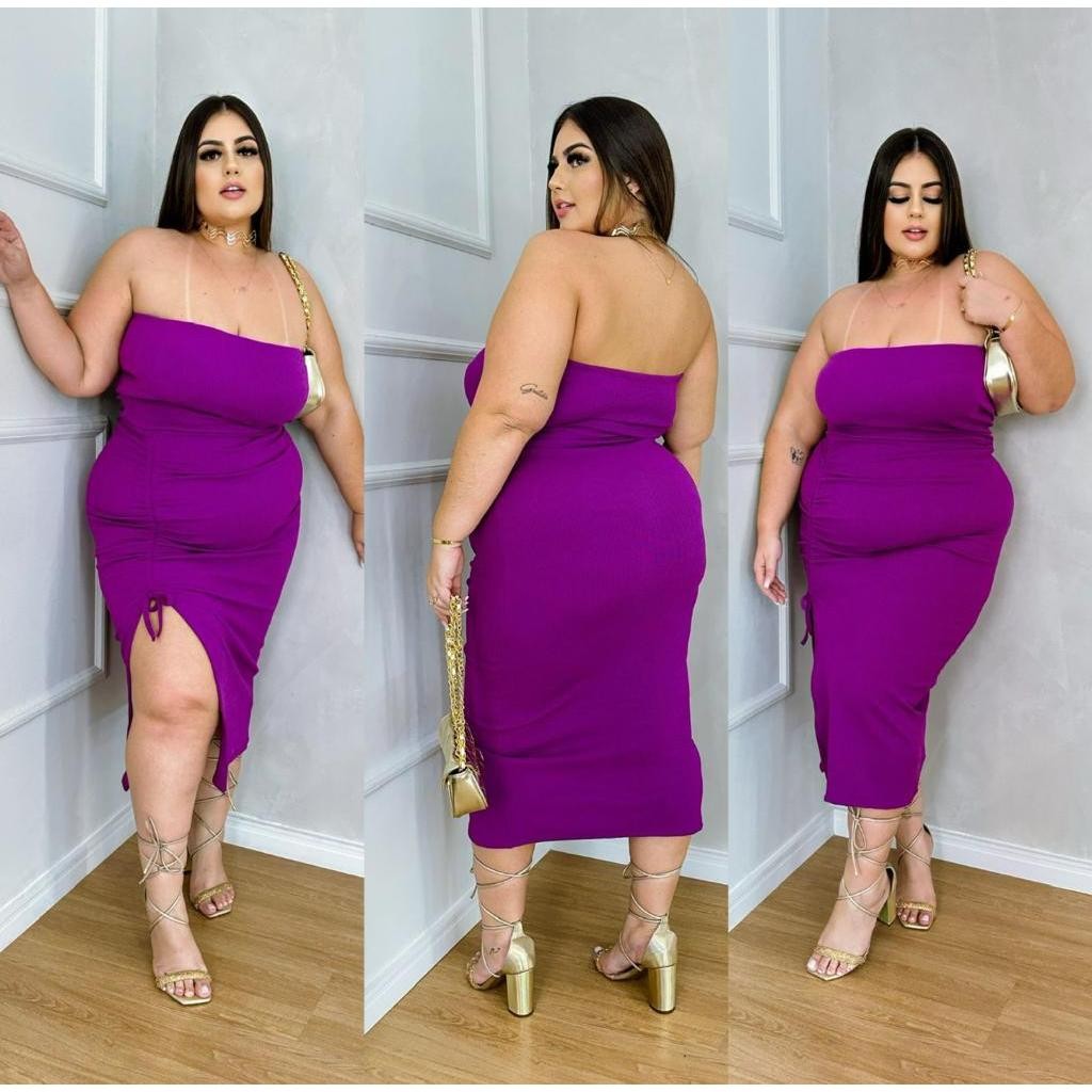 Vestido Plus Size Curto Franzido Lateral Bojo Moda Gringa