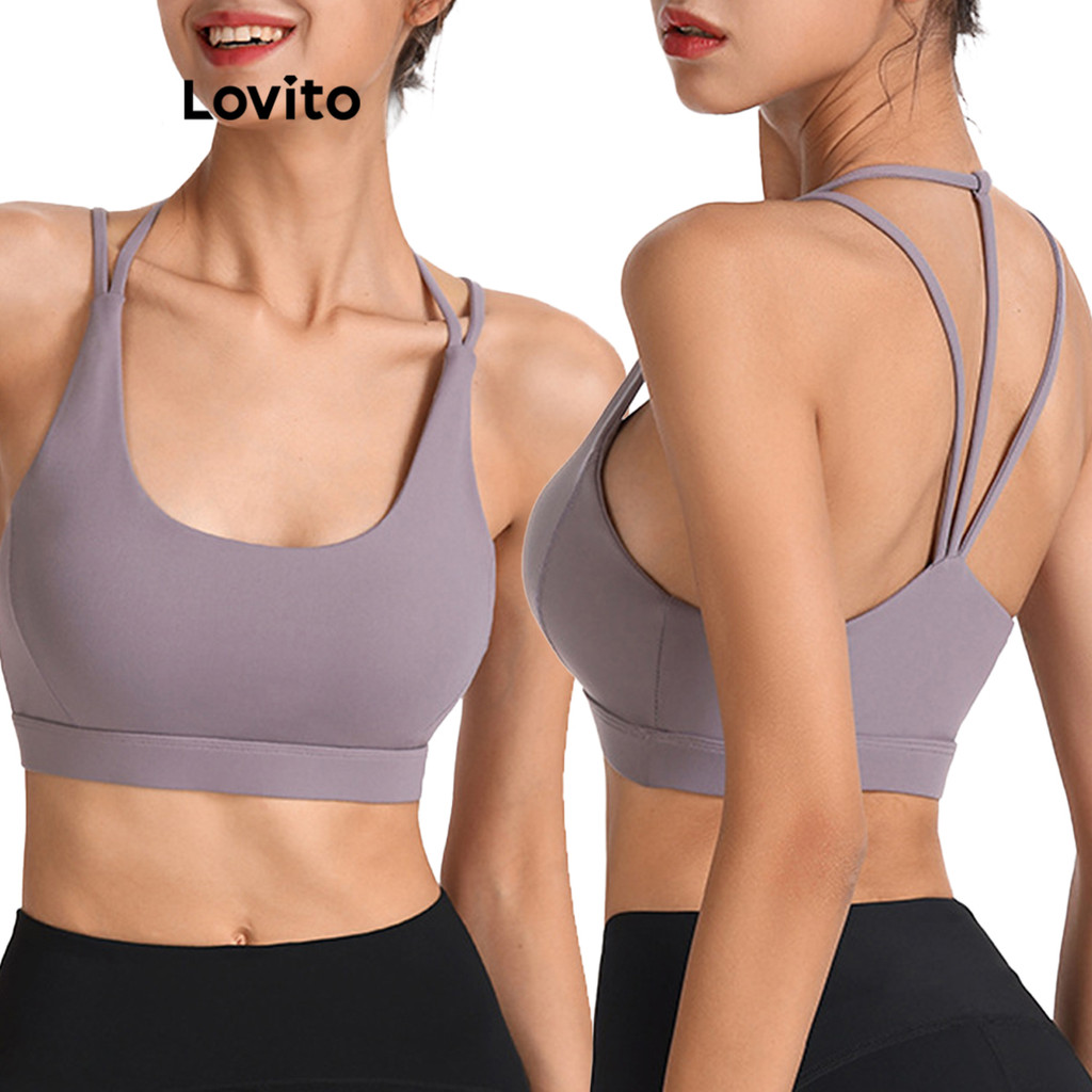 Lovito Sutiã esportivo esportivo liso de cor sólida para mulheres LNL77167 - Sports & Outdoors