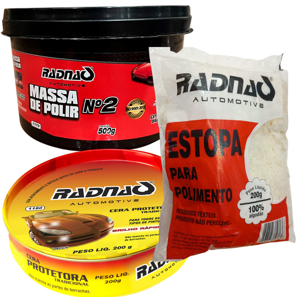 Kit Massa De Polir Nº2 500g + Cera Protetora + Brilho e Estopa para Polir em Oferta na Shopee