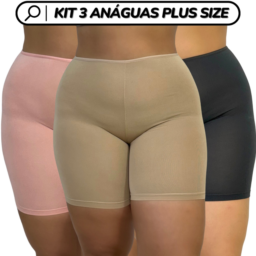 KIT 3 Short Anagua Plus Size Segunda Pele Lisa Conforto 46 ao 54 em Oferta na Shopee