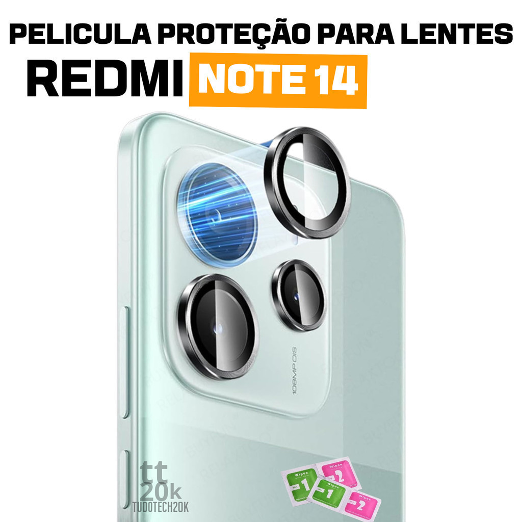 Proteção Lente Câmera Redmi Note 14 Vidro Temperado 3 Peças Anel
