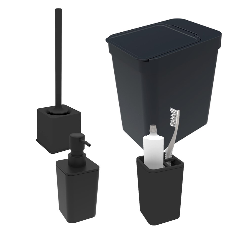 Kit Banheiro Dispenser Sabonete Porta Escova Sanitária Lixeira 5l Suporte Escova Dente Soprano