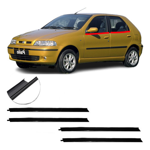 KIT 4 Borrachas Vidro Pestanas Externas Palio 4 Portas 2000 2001 2002 2003 2004 2005 2006 2007 em Oferta na Shopee