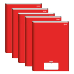 Caderno Brochura 1/4 Capa Dura 80 Folhas Stiff Vermelho Slim - Pacote Com 5 Unidades