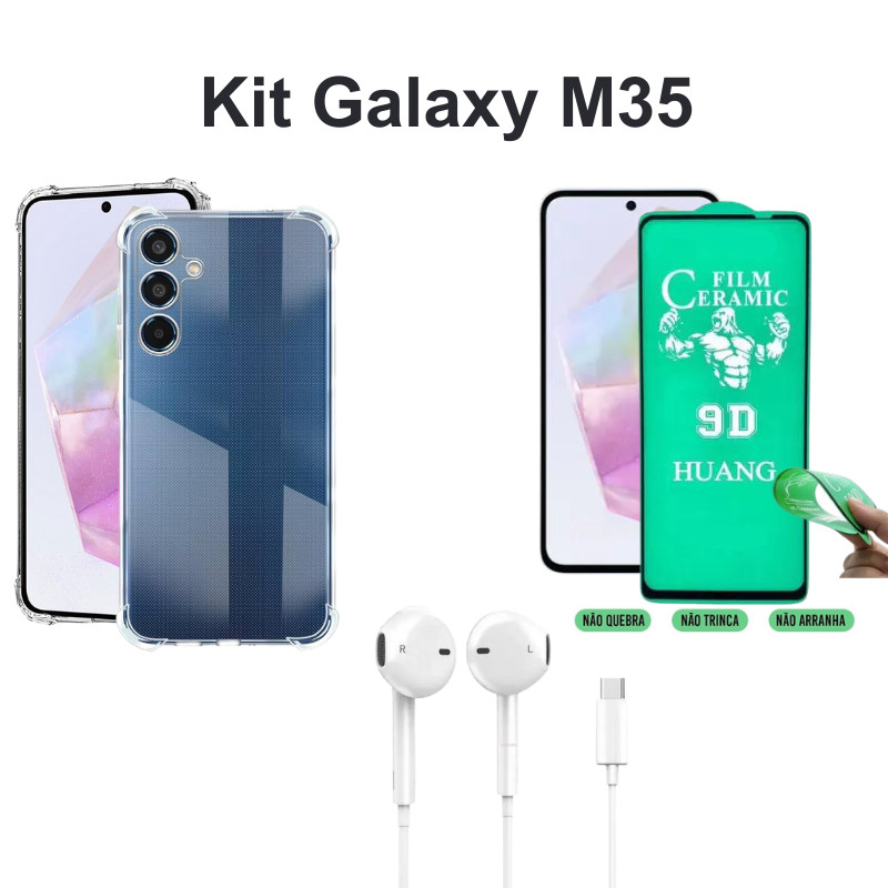 Kit Capinha Transparente + Película de Cerâmica + Fone de Ouvido para Samsung Ga
