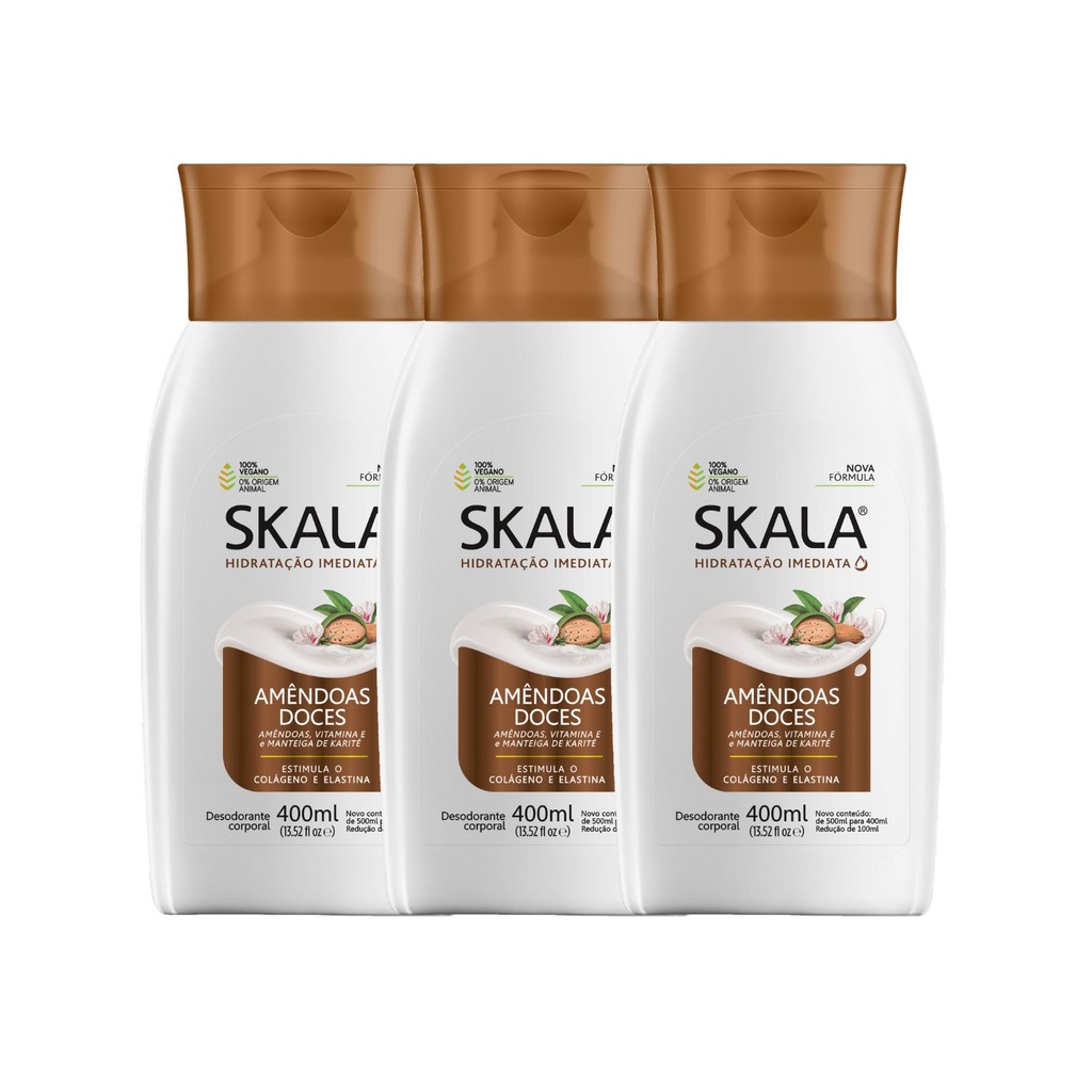 Kit 3 Loção Creme Hidratante Corporal Amêndoas Doces Skala em Oferta na Shopee