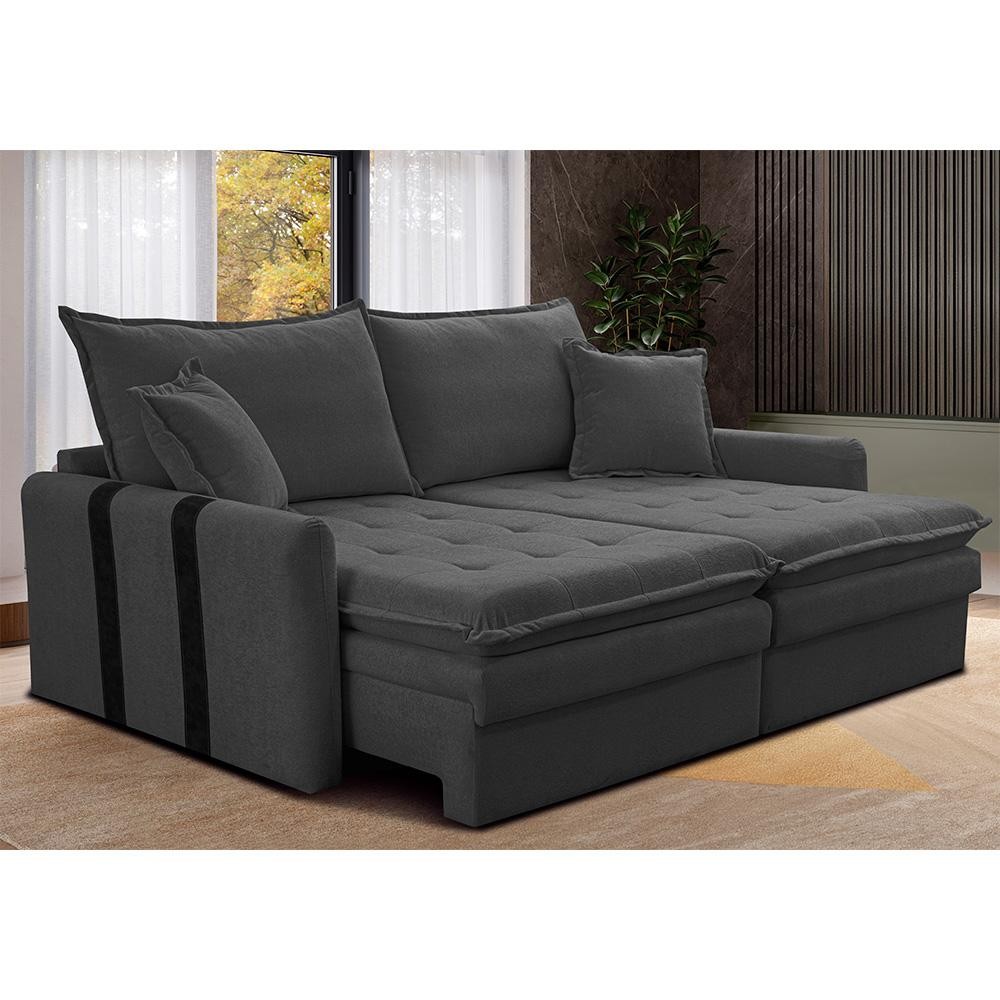 Sofá Baú Sem Caixa Retrátil 1,80m SoftGel Bonnie Boucle Cinza Escuro Cama inBox em Oferta na Shopee