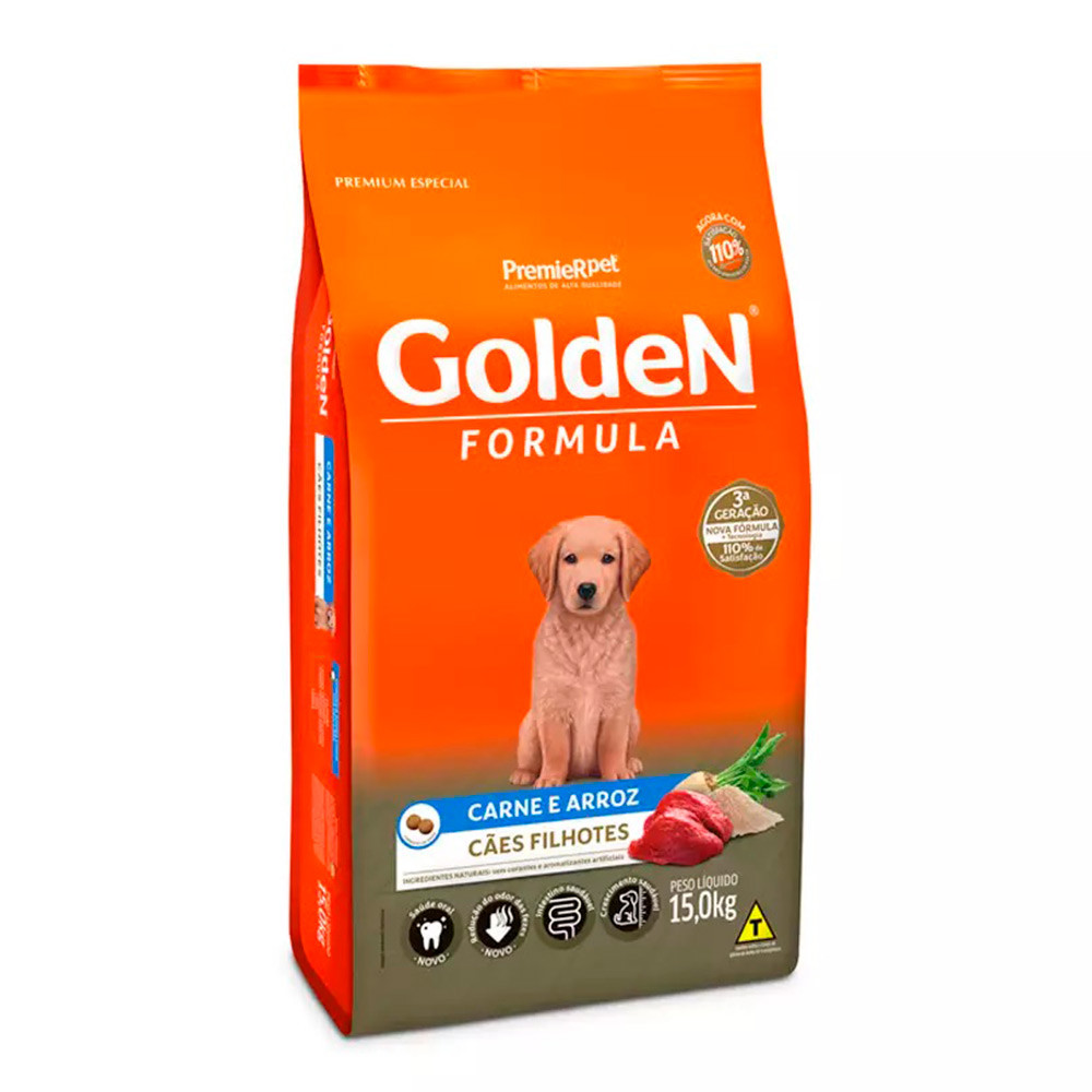 Ração Premier Golden Fórmula para Cães Filhotes de Porte Médio e Grande Carne e Arroz 15kg - Pets