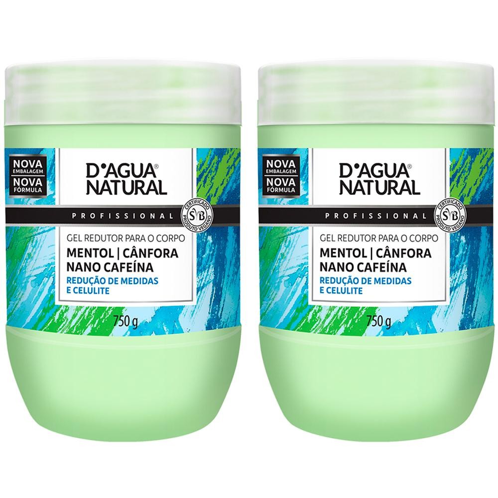 Kit 2 Potes Gel Redutor Dagua Natural Mentol Cânfora Nano Cafeína 750g Redução de Medidas e Celulite