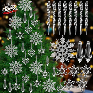 Produtos De Decoração De Natal-Enfeites De Floco De Neve De Acrílico Transparente-Pingentes De Gelo De Simulação-Cristal