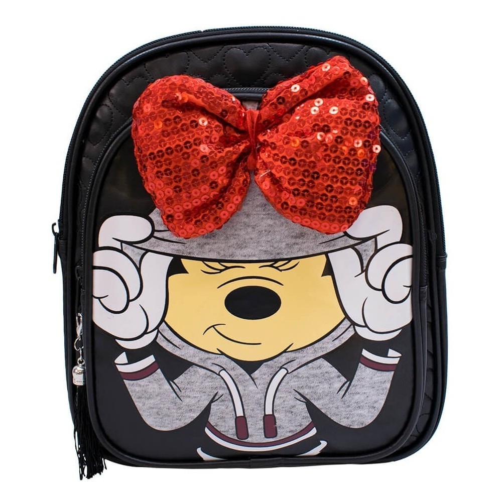 Mochila Preta Laço Minnie 26x30x10cm - Disney