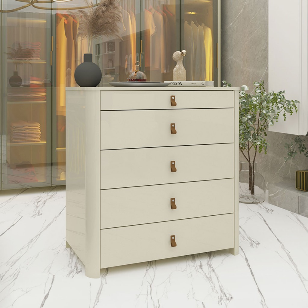 Cômoda Innova 5 Gavetas 100% Mdf com Vidro Off White - Gelius - Home & Living