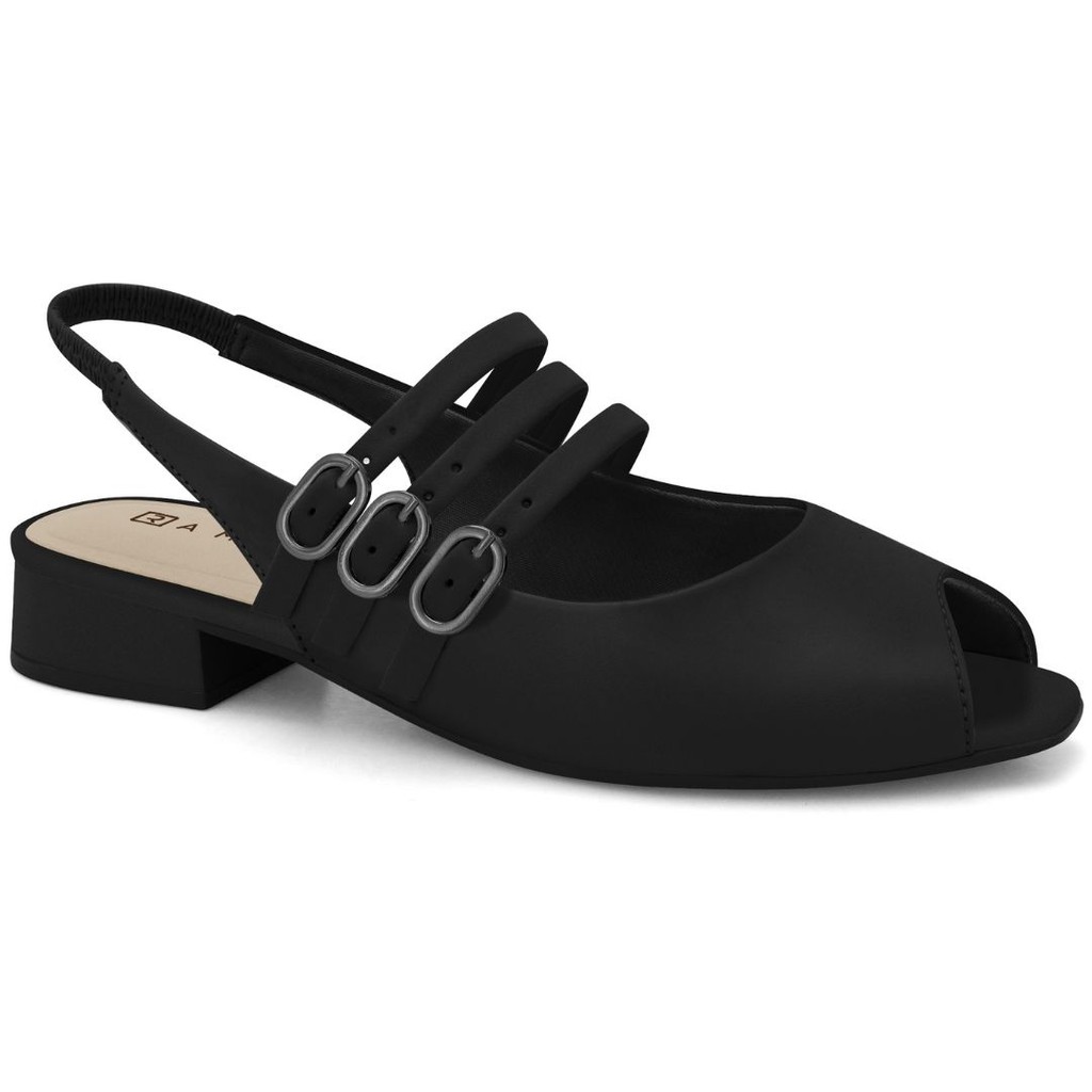 Slingback Feminino Salto Baixo Peep Toe Preto Ramarim 2419232-6 em Oferta na Shopee