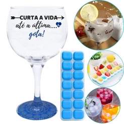Taça Gin Vidro com Base Decorada + Forminha de Gelo Silicone