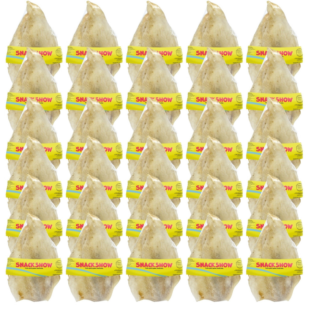 Kit 50 Petisco Orelhas Bovinas Desidratadas Para Cães Mordedor Natural Snack Show