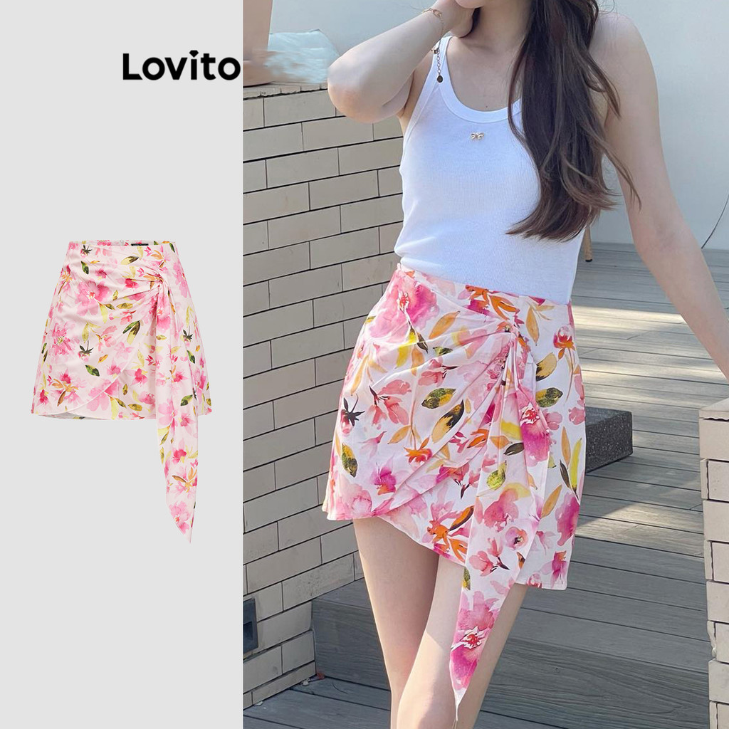 Lovito Saias Boho Ditsy Saias Florais Com Babados Para Mulheres L89ED242 (Multicolorido) - Women Clothes