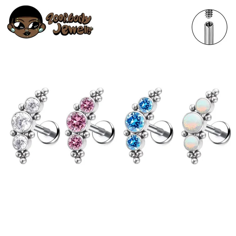 Piercing Cluster de Titânio 3 Pedras para Conch Helix Flat Titânio de Grau de Implante em Oferta na Shopee