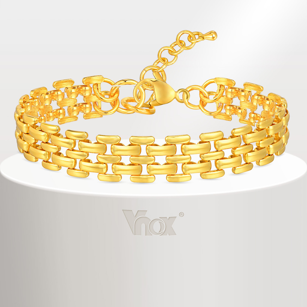 Pulseira Vnox Em Ouro 18k Para Mulheres , Elegante Ajustável De 9 Mm De Espessura , Joia Presente De Aniversário - Fashion Accessories