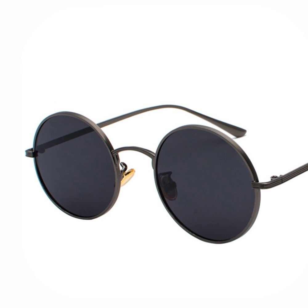 Retro Vintage Redondo Polarizado Óculos De Sol Masculino Marca Designer Feminino Liga Metal Quadro Lente Preta Condução