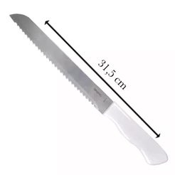Faca de Pão Bolo Torta Lâmina Aço Inox 8 Polgadas 32,5cm Original Line Cabo Plástico Branco Cozinha Serra Serrilha